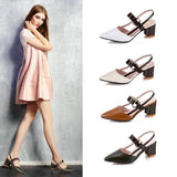 Women's Summer 2024 New Korean Version Of Baotou Tip One-Word Buckle Roman Shoes Shallow Mouth Thick Heels Large
