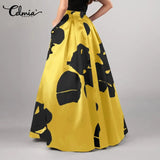 Women 2022 Fashion Big Flower Printed Swing Skirts Celmia Elegant High Waist Long Maxi Skirt Casual Loose Holiday A-line
