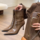 Breakj Tip High And Martin Boots 2025 New Temperament Patent Skin Fine And Leg Long Thin Skin Boots Retro