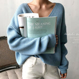 Womens Sweaters 2021 Autumn Winter Casual V Neck Women Pullover Sweater Solid Long Sleeve Loose Knitted Cashmere