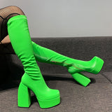 Furtado 2022 spring autumn green blue orange Boots round Toe Chunky Heels Zipper Sexy Big size Women's knee high Boots