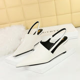 Breakj Retro Fashion High Heel Wedge Deep Head Shoes Hollow Out Back Trip Belt Sandals High Heels Women's