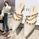 Breakj Half Slippers Women 2025 Summer New French Rivet Low Heel Cool Slippers Casual Fairy Dress