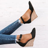 Wedges Women Sandals Summer Fashion Buckle Solid Pointed Sweet Casual Office Party Wedding Shoes Plus Size Ladies