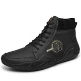 o'clock Autumn Leather Vintage Men Boots Fashion Street High-top Shoes Winter Warm Lined Handmade Lace-up Botas de