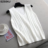 Sweater Vest Women v-Neck sweater tank top Female casual sweater Sleeveless Twist knit sweater