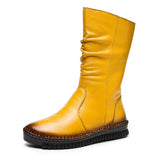 2021 Women's Boots Autumn Leather Handmade Retro Flat Boots Flat Shoes Genuine Leather Boots for