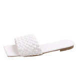 Indoor Slippers Fashion Braided Design Comfortable Square Head Open-toe Vacation Beach Flat Sandals Casual Flip