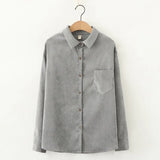 Style Women's Corduroy Shirt 2021 Spring New Casual Loose Women Long Sleeve Blouses and Tops Lady Blouse