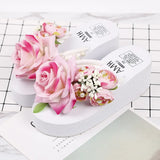 Handmade Slippers Summer Flip Flop Flowers Decoration Female Flip Flops High Heel EVA Bohemia Beach Sandal Slippers