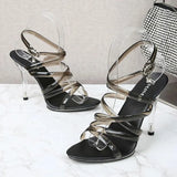 Women 2023 New Sexy Model Show Shoes 11CM Color Cross Vamp High Heels Gladiator Party Club Customized Stripper