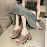 Breakj Thick Bottom One Word Cool Slippers Female 2024 Summer New Fashion Outside Wearing Slippers Thick Heel Sandals