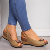 Women Sandasls Summer Platform Casual Rome Middle Heels Shoes Wedges Peep Toe Buckle Strap Female Pumps Ladies Beach