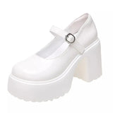 White Platform Pumps for Women Super High Heels Buckle Strap Mary Jane Shoes Woman Goth Thick Heeled Party Shoes