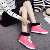 Women's Rainshoes Waterproof Non-Slip Flat Rubber Shoes Women Rain Boots Short Tube Lace Up Velvet Warmer Winter