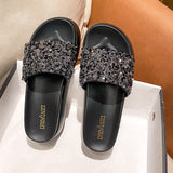 Shoes Thicken Soled Slippers Woman Paillette Sandals Platform Muffins Slides High Heels Sandales Femmes Luxury