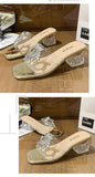Summer Slippers Women Shoes Woman New Clear Transparent Crystal Mules Bow Knot Thick High Heels Sexy Ladies Shoes Plus Size