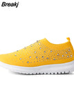 Women Sneakers Mesh Breathable Rhinestone Casual Platform Shoes For Ladies Slip On Comfortable Outdoor Female