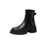 Genuine Leather Ankle Boots Women Shoes Platform Thick Heel Round Toe Boots High Heel Zipper Ladies Boots Autumn
