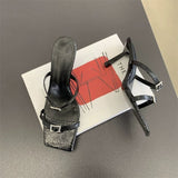 Breakj Square Head High-Heeled Women's New Summer 2025 Thin Heel Toes Wearing Cold Slippers Casual Women's