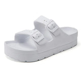 Summer Platform Sandals Women Thick Bottom Flat Platform Candy Color Two Buckle Mule Slippers Plastic