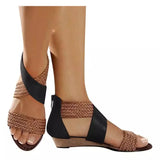 Fashion New Fish Mouth Leather Canvas Women Weave Wedge Heel Shoes Zipper Sandals Casual Beach Sandals Roman