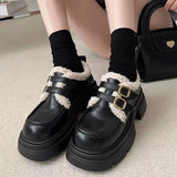 Style Small Leather Shoes Female Students' New Japanese Vintage Plush Warm Cotton Shoes In Autumn and Winter boots