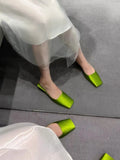 Green Elegant Silk Fabrics Women Slippers Special Fashion Style Low Heels Square Toe Fashion Outwear Shallow
