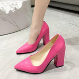 Heels Pumps Women's 2023 Trend The Glossy Chunky Shoes Pointed Toe Elegant Sexy Dress Weddings Bridal Party Luxury