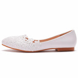 Breakj Flat-Bottomed Lace Wedding Shoes White Pointed Casual Flat Heels White Lace Casual Women's Shoes Low