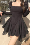 Y2k Mini Dresses Woman Pure Color Long Sleeve Dress Casual Elegant One Piece Dress Korean Fashion 2023 Spring Slim