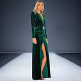 Autumn Women's Sexy Deep V-Neck Velvet Dress Dress French High-End Temperament Dress Dress