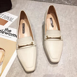 The Spring Of 2024, The New Korean Version Of Square-Headed Metal Thick Heels With One Foot Set And Single Shoes, Women's Beans Casual