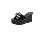 Women Sandals High Heel Slides Fashion Metal Decoration Peep Toe Solid Zapatillas Mujer Casa Sapatos Femininos Sliders