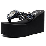 Platform with Wedges Flip-flops Women's Summer Fashion Anti-skid Sponge Cake Beach Shoes Rhinestones High Heels