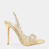 Champagne Silver Gold Crystal Bride Shoes Clear PVC Bling Bling Rhinestone Slingback Party Sandals Open Toe Sparkly