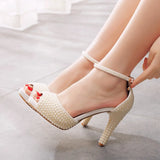Breakj Fish Mouth High-Heeled Sandals Waterproof Table Sandals Fine Heel Pearl Beads Wedding Shoes Wedding