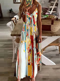 Fashion Sexy Sleeveless Beach Sling Dresses Women Elegant V-Neck Long Summer Dresses 2022 New Lady Vintage Flowers Print