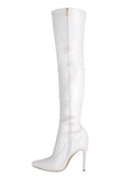 New Fashion Women's Boots European and American Sexy Pointed High Stiletto Patent Leather Side Zipper Elastic Knee