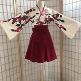 Japanese Sweet Kawaill Girl Kimono Cardigan Prove Kimonos Coat Flower Print Badange Skirt 2 PCS Sets Black