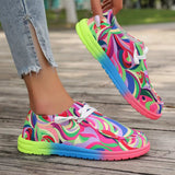New Large-Size Lace Color Low-Top Single Shoes Female National Style Graffiti Lazy Canvas Flat