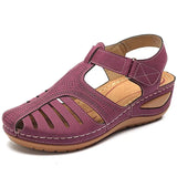 Summer Vintage Wedge Sandals Buckle Casual Sewing Women Shoes Female Ladies Platform Retro Sandalias Plus