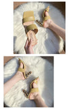 New Design Metal Strange High Heels Summer Women Slipper Elegant Square Toe Slip-On Sliders Shoes Ladies Sandals Size