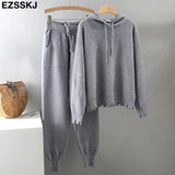 Pieces Set Women hooded sweater Tracksuit Turtleneck Sweater + Carrot Jogging Pants Pullover Sweater Set CHIC Knitted