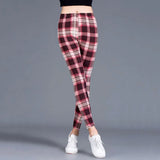 Female Fitness Leggings Women Print Plaid Leggings Lady Sexy Slim Pencil Pants Push Up Elastic Waist
