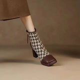 Breakj / Winter 2023 New Fashion Square Head Stitching Thick Heel Martin Boots