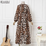 2022 Stylish Printed Jumpsuits ZANZEA Women Leopard Party Overalls Playsuits Casual OL Long Sleeve Elastic Waist Loose Romper