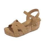 Riveted High-Heeled Sandals 2023 Flat Heel Round Head Thick Soles Buckle Roman