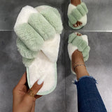 Mixed Colors Fluffy Slippers Autumn Winter Home Slippers Women Furry Fur Slides Outdoor Women's Sandals 2021 Flip