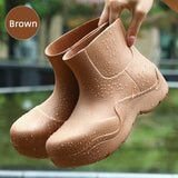 Trend Women Boots Solid Color Waterproof Rain Boots Slip-on Head Short Boots Avocado Ankle Boots PU Women Platform